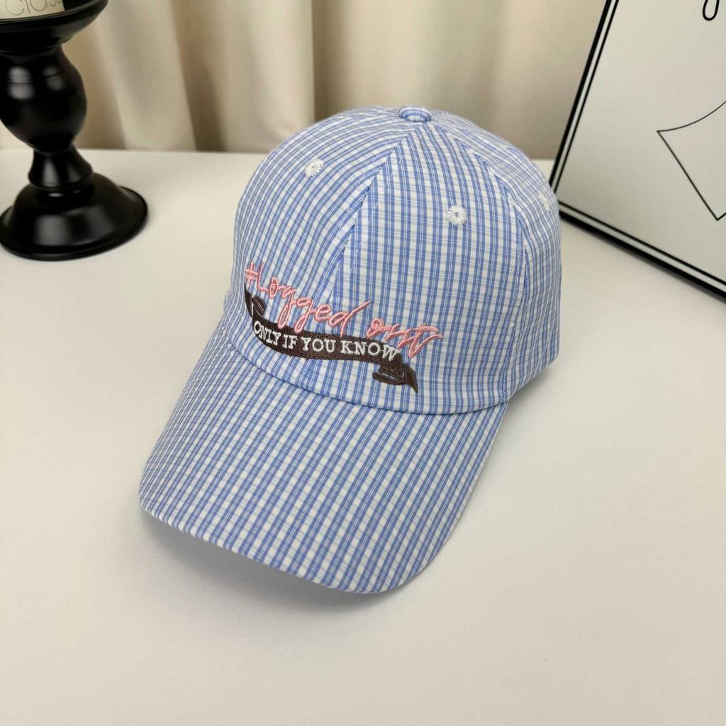 Fashion Hat Internet celebrity Popular College Style Baseball Cap Female Plaid Alphabet Embroidery Versatile Sunshade Summer Breathable Cap