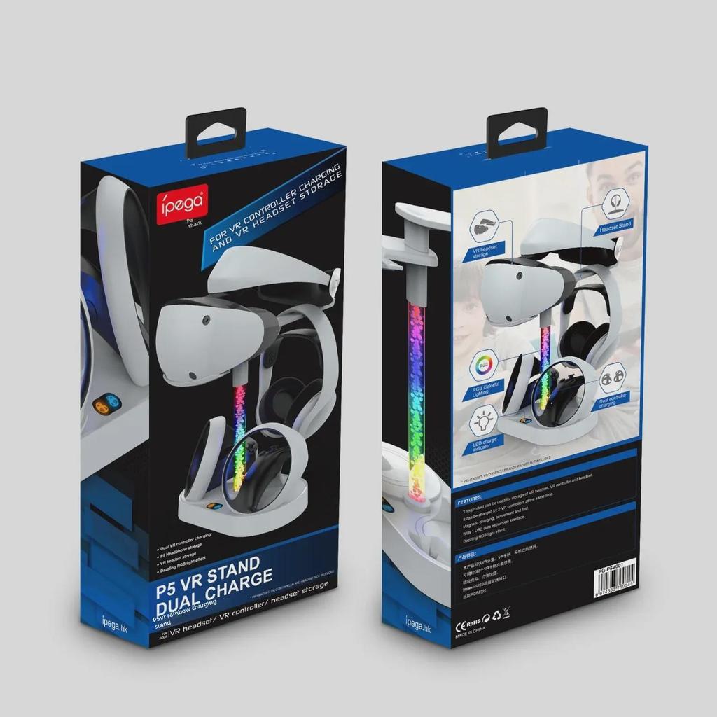 Зарядная база и подставка для хранения PS5 VR2 с RGB-подсветкой для маски для глаз VR2 и гарнитуры