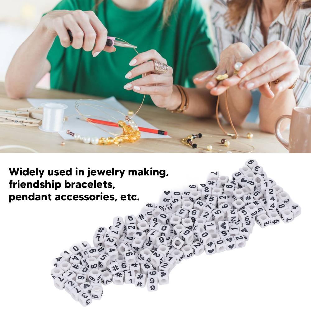 300pcs White Acrylic Number Beads Mixed Numbers 0-9 Loose Beads bulk DIY Beads  Key Chains