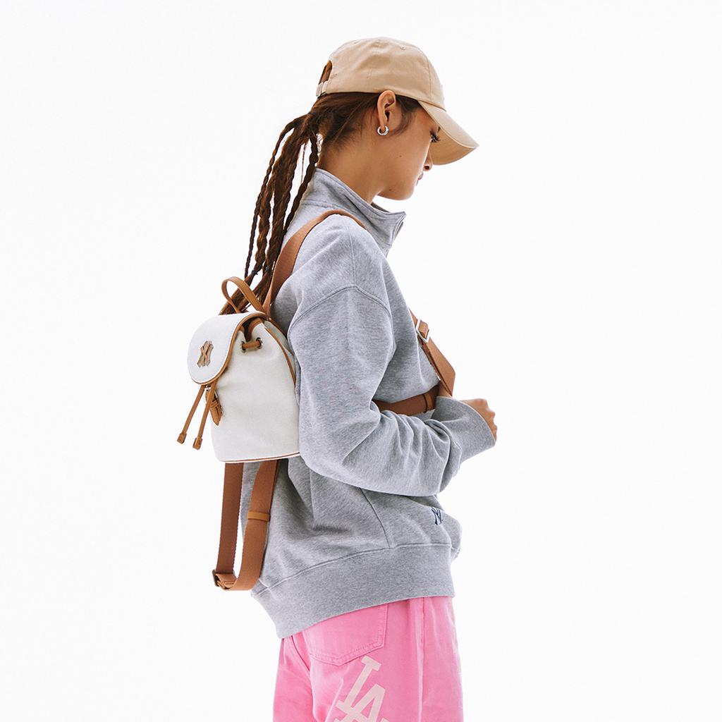 New MLB MONOGRAM Series New York Yankees Team Cotton Backpack Mini Unisex Dark Cream 3ABKS014N-50CRD