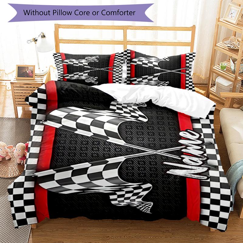 3pcs Custom Name Racing Bedding Set Duvet Cover Closure Includes 1 Duvet Cover & 2 Pillowcases, Soft and Comfortable for All Seasons.