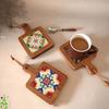 1 PCS Vintage Wooden Thickened Coasters Heat-insulating and Anti-scald Protection Table Cup Pad Flower Kitchen Dishes