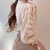 2023 Summer Lace Hollow Long-Sleeve Stand Collar Cotton Women's Shirt