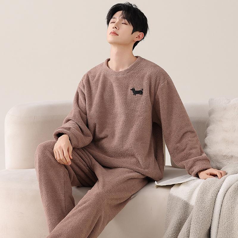 Парная пижама из полуфлиса, осенне-зимняя, из кораллового флиса, утепленная флисом, теплый костюм, мужская и женская повседневная пижама-пуловер