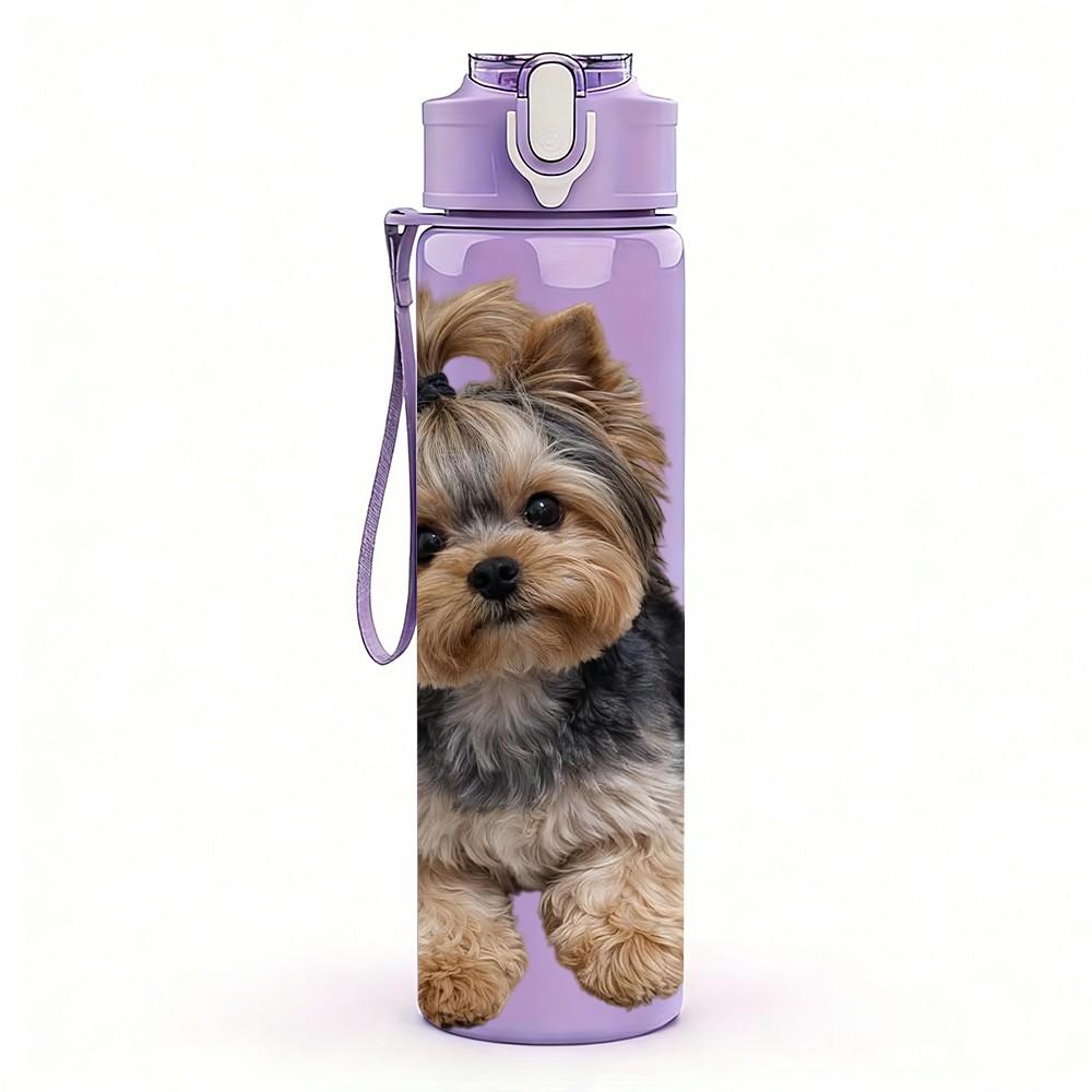 1PC Curly Hair Yorkie Puppy Portrait 750ml Color Plastic Sports Water Bottle Leakproof Flip Straw Lid Suitable for Sports Office Home Use