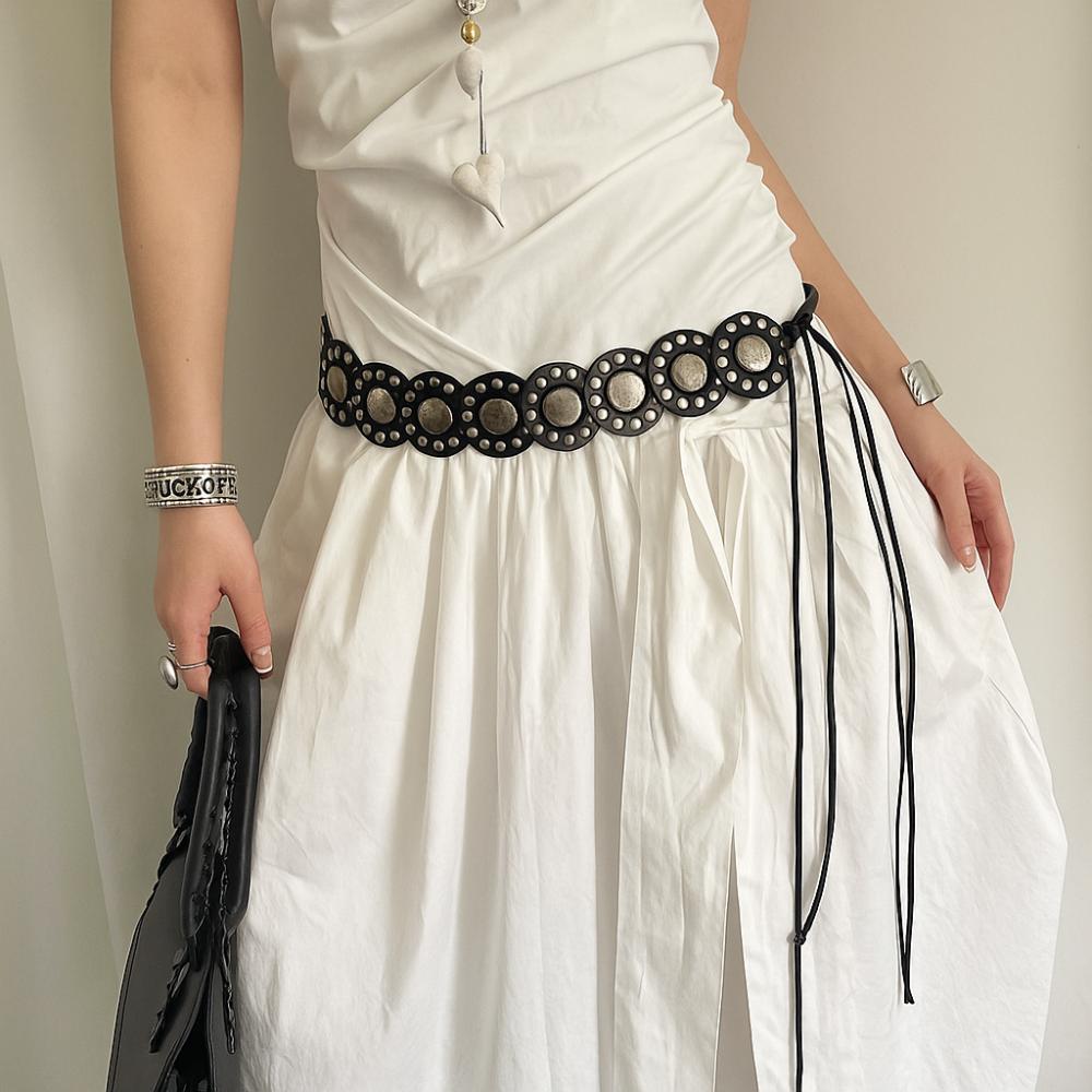 Круглый женский ремень с заклепками Черный Кофе Ремень для платья Джинсовый ремень Модный кожаный пояс на талию Украшение талии