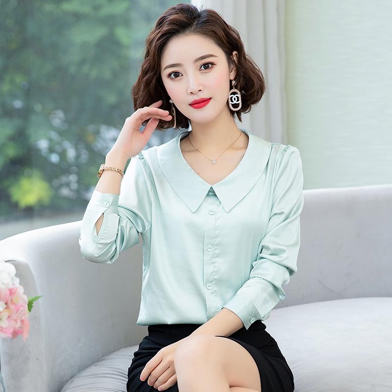 Новая осенняя рубашка с длинными рукавами из сатина с кукольным воротником для женщин, красная универсальная модная рубашка