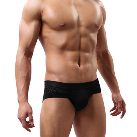 Men's Sexy Mesh Modal Triangle Underwear Breathable Solid Briefs Underpants