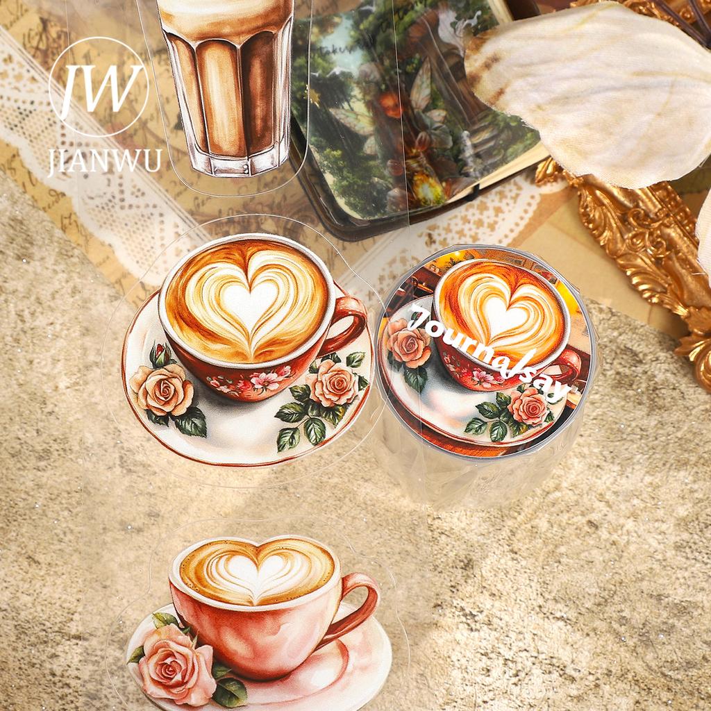 JIANWU 60mm*200cm Vintage Coffee Flower Landscape Material Collage Scrapbooking PET Tape Creative DIY Journal Stationery