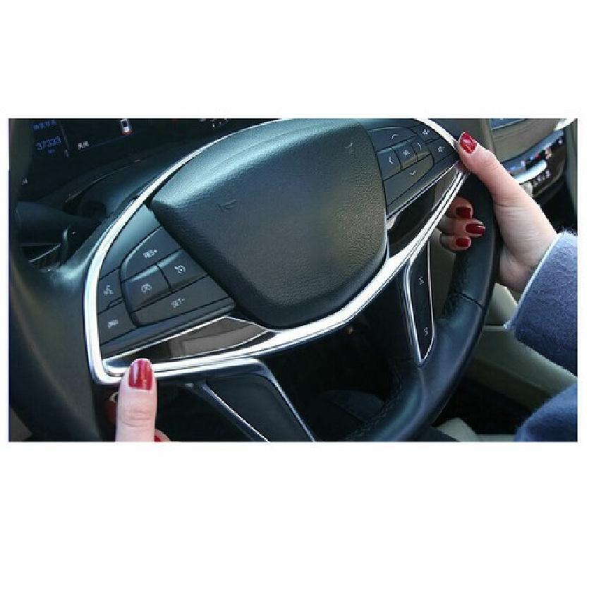 Fit For Cadillac CT6 2016- Chrome Steel Steering Wheel Frame Cover Trim 1PCS