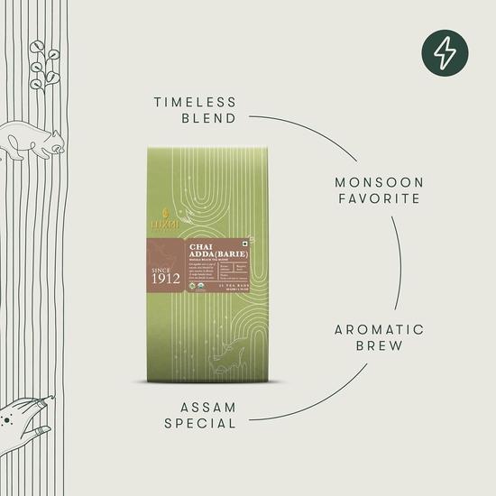 LUXMI Estates Masala Chai 25 Tea Bags Pack | Chai Adda-Bari | Organic Black Tea| Cinnamon & Cardamom | Energy Booster, 50 Gram