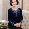 Женская бархатная блузка большого размера с вышивкой, V-образный вырез, длинный рукав, свободная бархатная футболка, зимняя