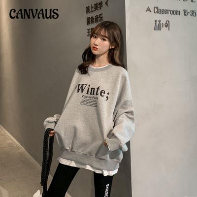 Осенне-зимняя женская толстовка больших размеров с круглым вырезом и надписью