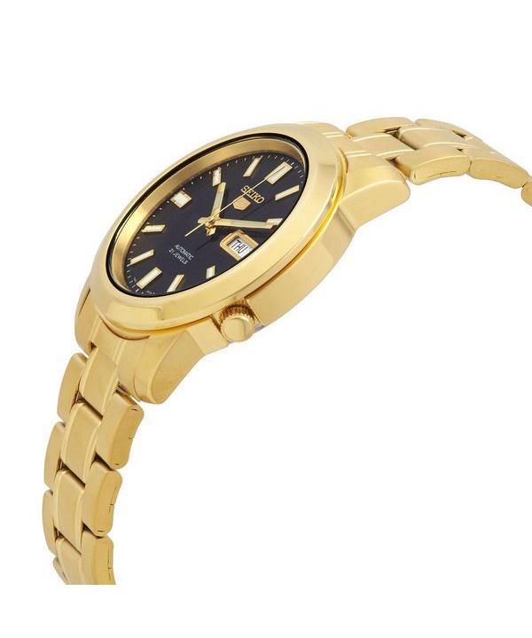 Seiko Автоматические мужские часы из нержавеющей стали с 5 золотыми тонами, черный циферблат, 21 камень, SNKK22K1