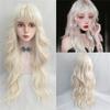 Long Wavy Blue Synthetic Wig with Bangs Lolita Wigs for Women Daily Party Cosplay Hair Heat Resistant Fiber Fashion Fake