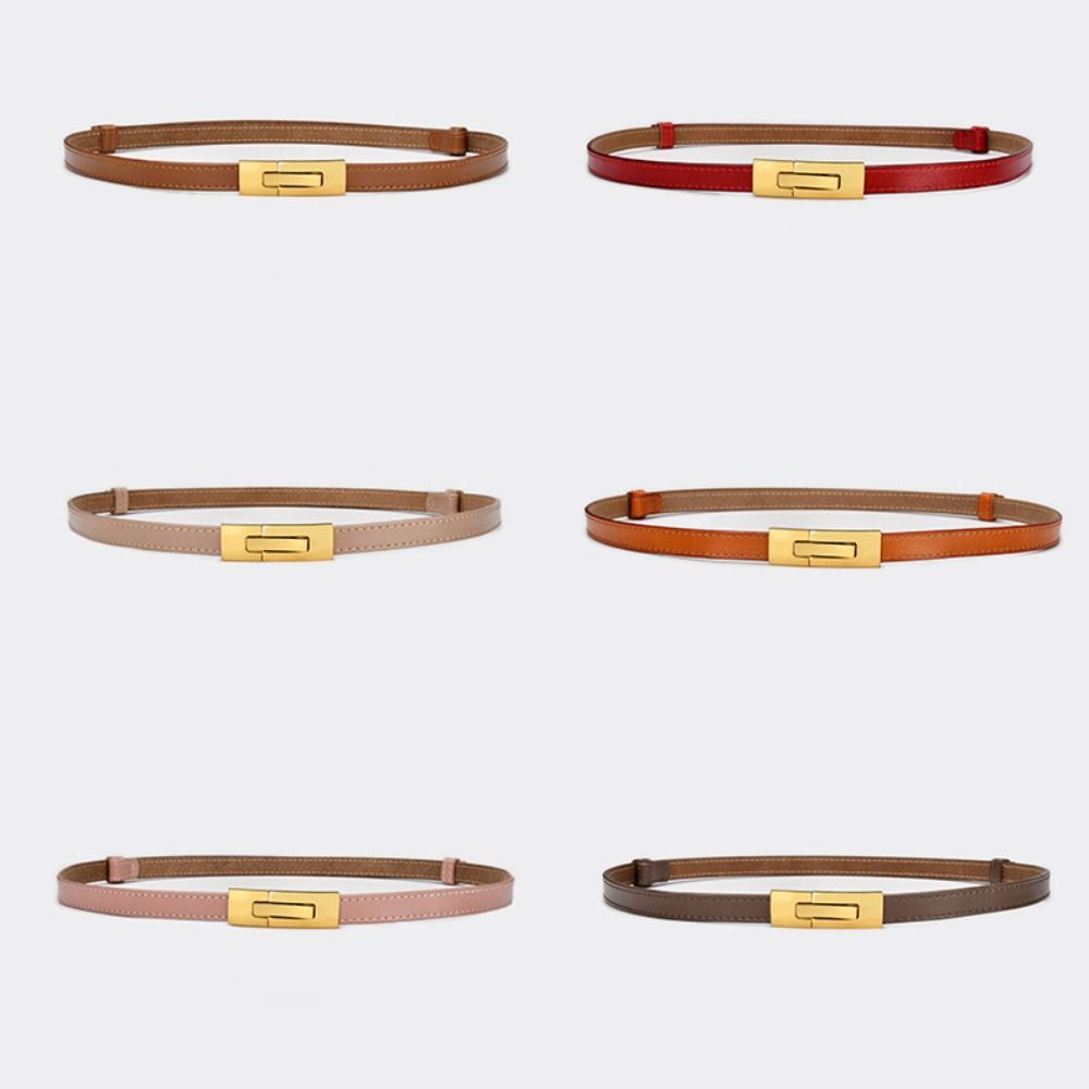 Versatile Thin Waistband Metal Alloy Buckle Waist Strap Casual Cowhide Belt For Women Girls