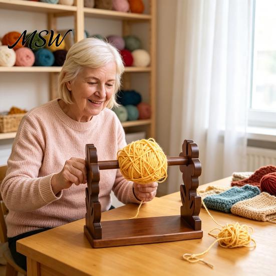 Portable Yarn Feeder Rotatable Wooden Rack, Easy Assembly Ball Dispenser, Holder for Crochet Smooth Rotation Spool Stand Embroidery Crafting Projects