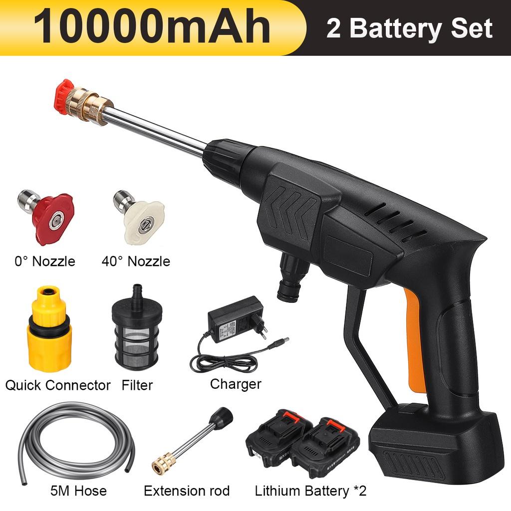 21V 10000mAh Cordless High Pressure Washer Spray Water Guns Car Wash Pressure Water Nozzle Cleaning Machine for Battery