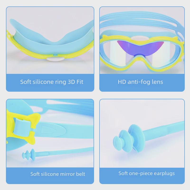 Детские водонепроницаемые и противотуманные плавательные очки с большой оправой - очки для плавания с высокой прозрачностью