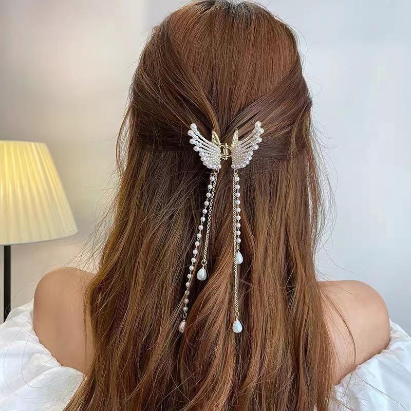 Tassel Butterfly Pearl Hair Clip Women Hair Claw Hairpin Hair Crab Hairaccessory
