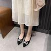 2025 New Autumn French Pointed Single Shoes Women's Versatile Shallow Mouth Temperament Fragrant Style Bow Rhinestone Flats