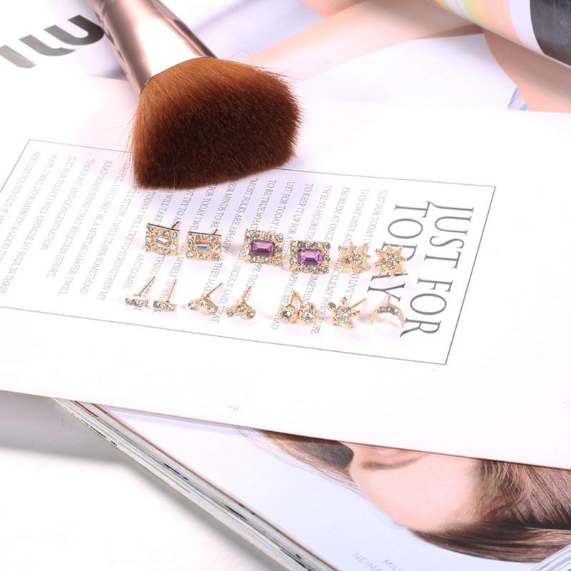 7 пар сережек-пусетов, нежные серьги с инкрустацией искусственными драгоценными камнями, элегантная квадратная форма в виде звезды и луны