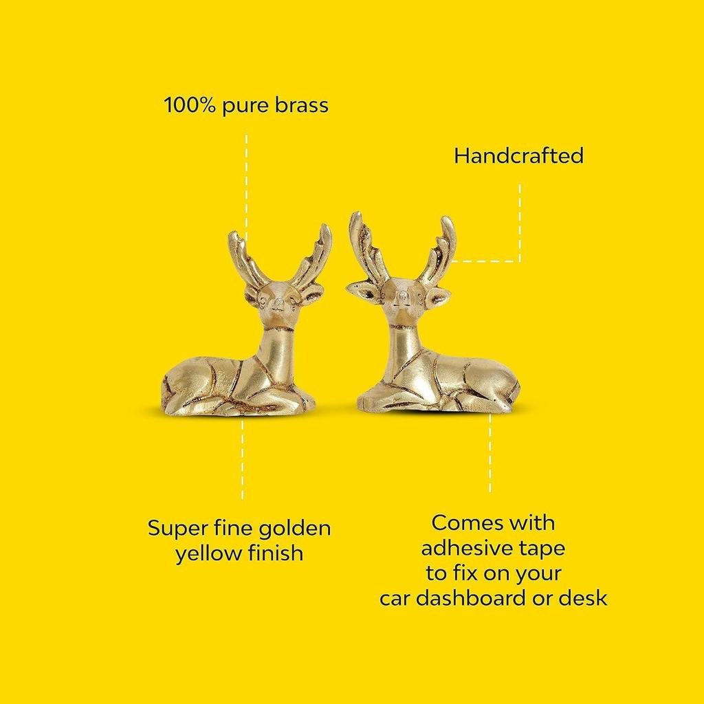 Brass Deer for Home Decor - 2 Piece 100% Pure Brass | Decorative Brass Deer for Desk, Car, and Home Decor | Yellow Antique Finish for Gifting