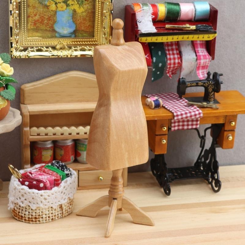 1/12 Scale Wooden Dollhouses Mini Sewing Scene Accessory Body Miniature Mannequin Stand For Craft Enthusiasts