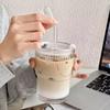 1PCS 400ml Stripe Glass Cup Transparent Glasses With Lid and Straw Ice Coffee Mug Tea Cup Juice Glass Milk Water Cup Drinkware