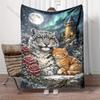 Multiple Sizes Leopard and Cat In Snow Print Blanket Adult Children Warm for Home Travel Soft and Comfortable Blanket