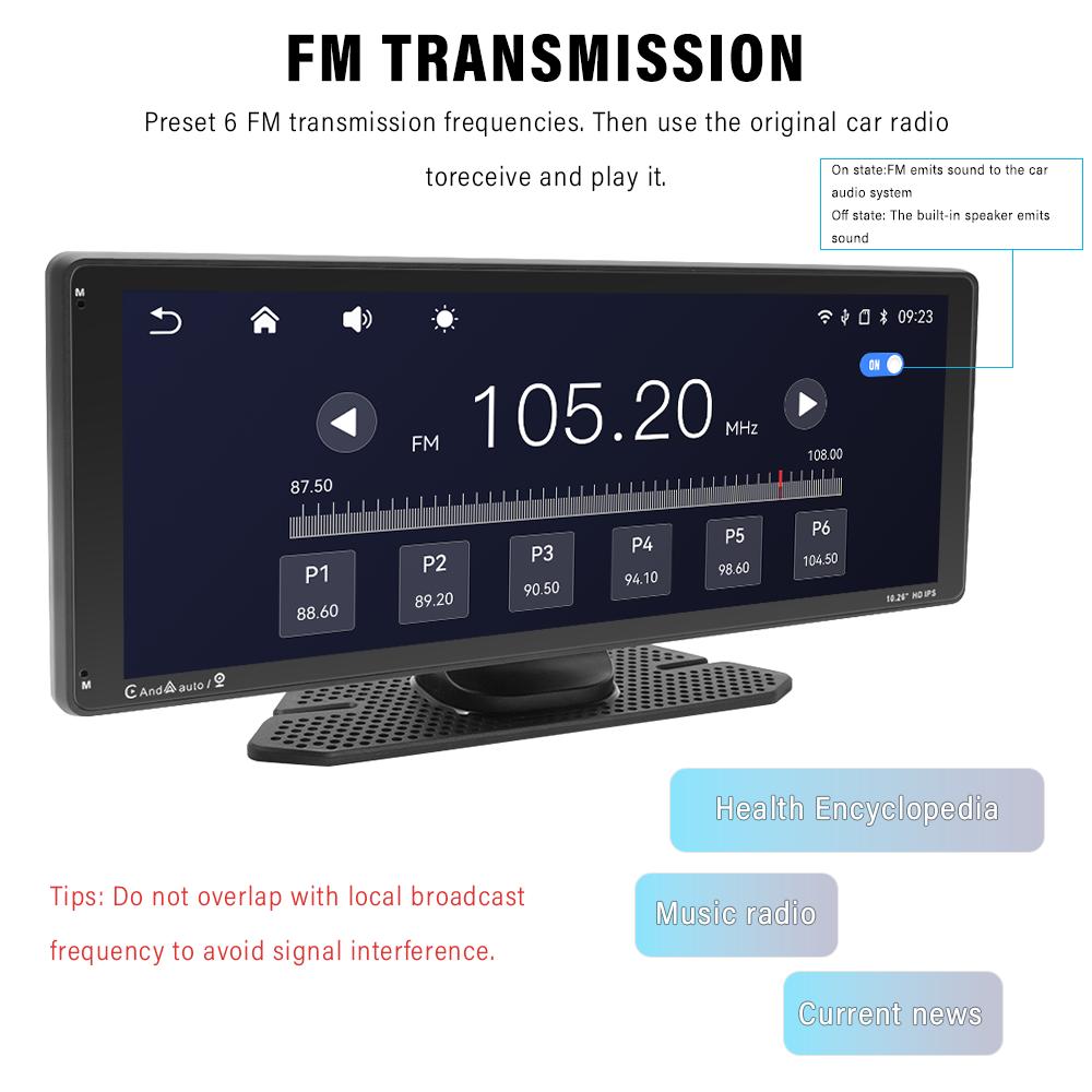 10.26'' Portable Car Radio Wireless Carplay HD IPS Display Touch Screen MP5 Player,Built-in Youtube,Mirror Link FM Transmit Autoaudio DSP