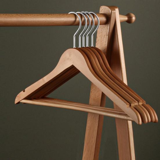 5Pcs Wood Hangers Sturdy Durable Space-Saving Clothes Hanger with Metal Hooks Closet Organizer Home Supply