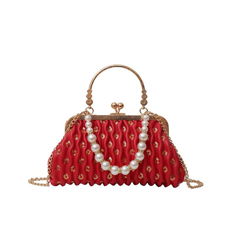 Женская блестящая вечерняя сумочка с пайетками, клатч через плечо с цепочкой и жемчугом, клатч с верхней ручкой, блестящая сумка через плечо, вечерняя сумочка для свадебной вечеринки