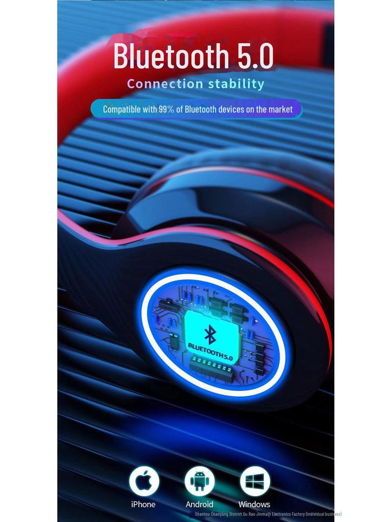 Горячая распродажа B39 светящаяся беспроводная гарнитура Bluetooth с креплением на голову - мощный бас, складная, со слотом для карты