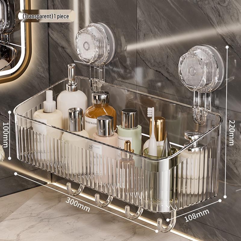 Настенная полка-органайзер на присосках без сверления для ванных принадлежностей и косметики