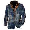 Large Size Patchwork Design Printed Men's Retro Double Lapel Fur Collar Midi Jacket Coat