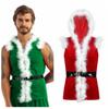 Christmas Dress Up Cosplay Costume Men Velvet Hooded Coat Sleeveless Vest Waistcoat Christmas Night Party Clothing