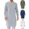 Men's Kaftan Robe O-Neck Long Sleeve Abaya Breathable Button-up Thobe Arabic Ihram Clothing for Casual Occasions Prayers