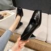 Fashion Leather Casual Ladies Summer Footwear Square Toe High Heels Pumps Chunky Block Heel Shoes For Women 2025 Black On Heeled