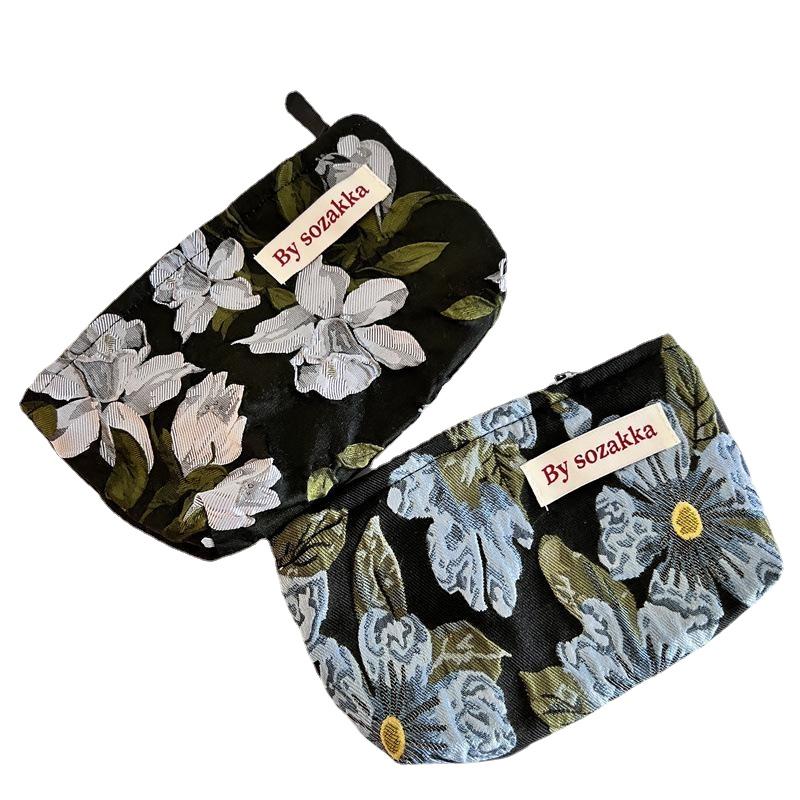 French Embossed Flower Cosmetic Bags Large Capacity Traveling Portable Storage Bags Girl's Casual Makeup Case Phone Hand Bags