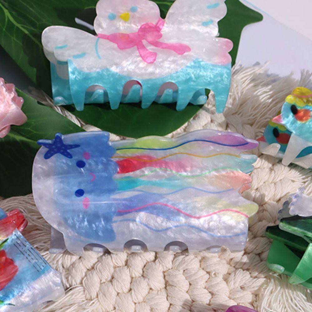 Acrylic Ocean Animal Claw Clip Irregular Jellyfish Shark Clip Double-sided Printed Hair Claw  Lady