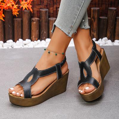 Летние новые сандалии на танкетке с толстой подошвой большого размера в богемном европейском и американском стиле с открытым носком и эластичными высокими каблуками