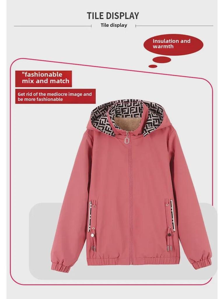 Women's Mid-Age Hooded Fleece Lined Jacket: Detachable & Warm for Autumn/Winter