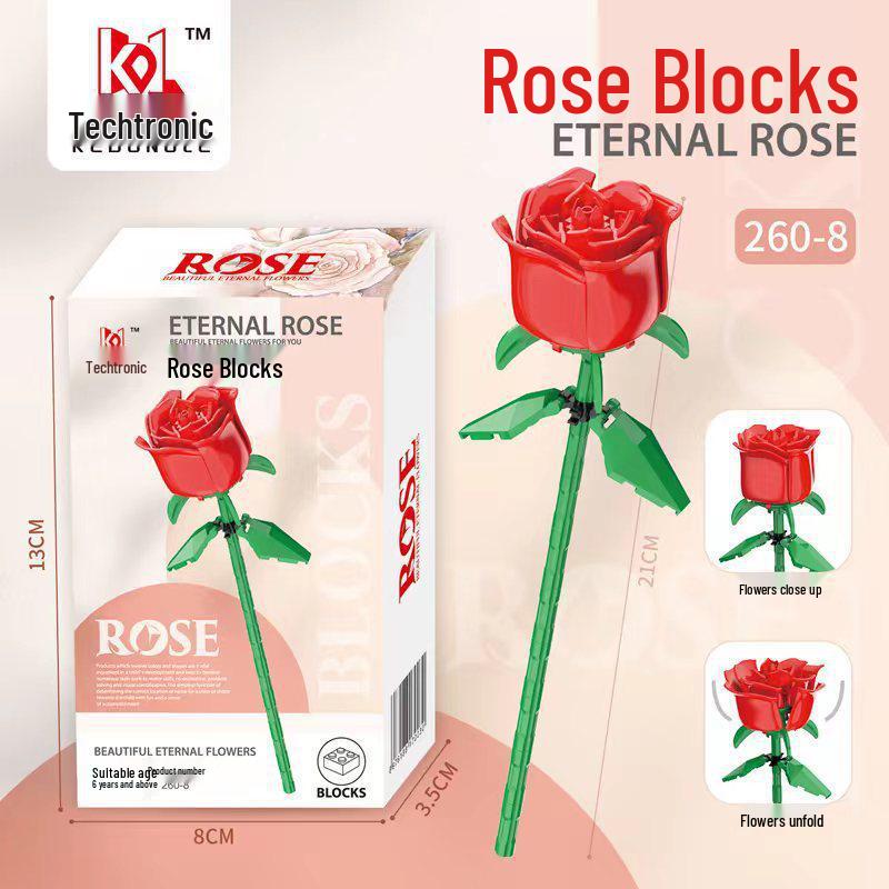 Tulip Lego-Compatible Everlasting Flower Building Blocks: Puzzle Ornament Potted Plant Toy, Valentine's Day Rose Gift.