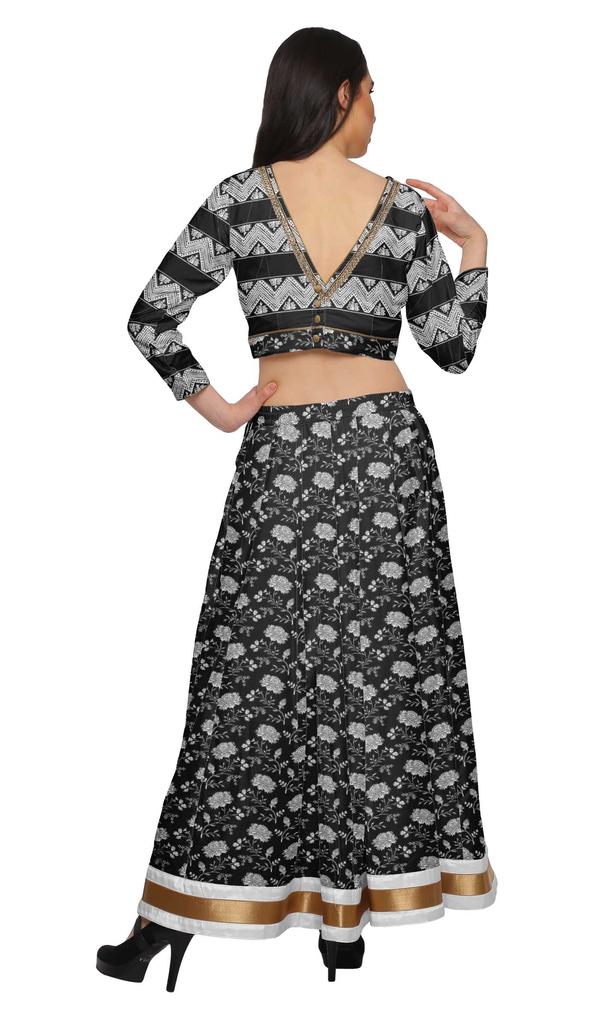 Moomaya Two Piece Long Skirt And Crop Top Printed Indian Ethnic Set For
