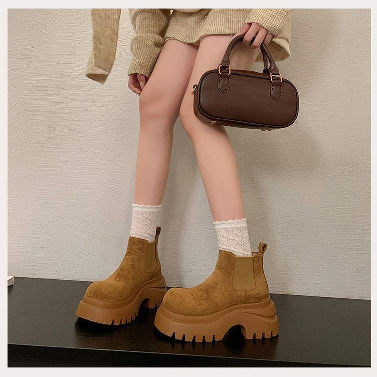 Versatile Chelsea Short Boots Women's Single Boots 2025 Autumn New Thick-soled Heightened 7CM Small Martin Boots