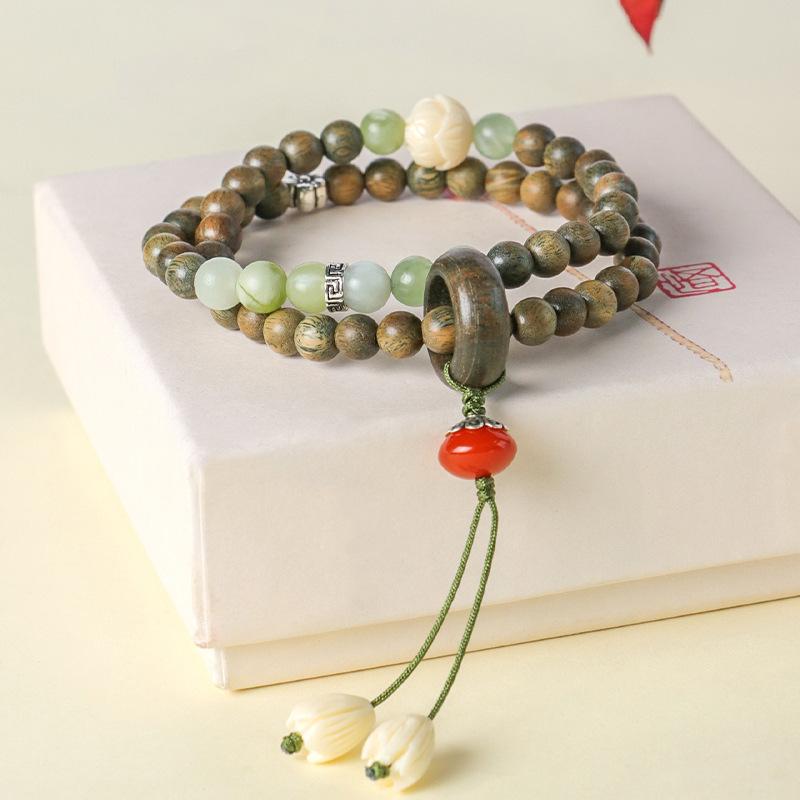 Original Old Material Green Sandalwood Buddha Bead Bracelet Female Forest Student Sandalwood Passion Seed Bracelet Couple Ethnic Style Male Female