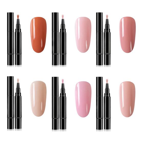 1/6Pcs Nail Polish Pen 3-in-1 Quick Dry Long Lasting High Gloss DIY Manicure Nail Art Natural Nude Women Girls Fingernail Toenail Gel Polish Pen