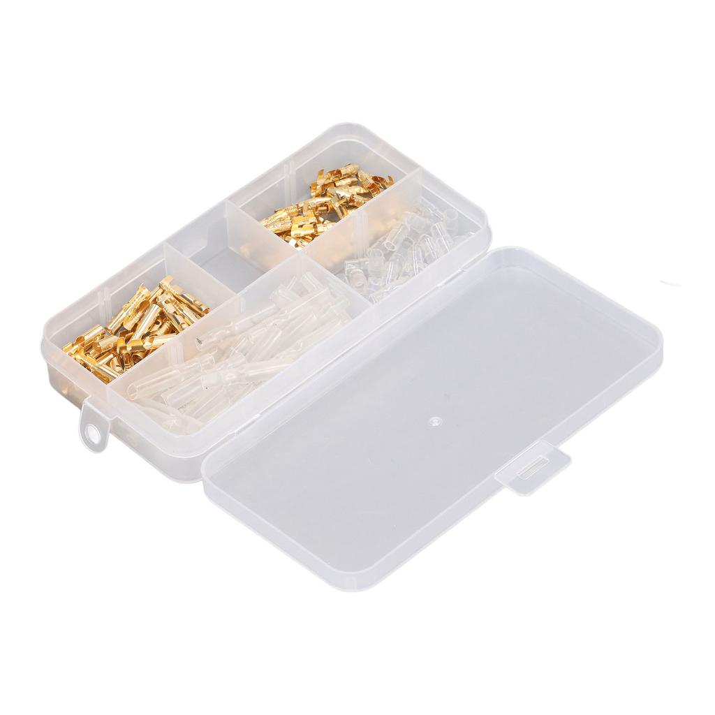 120Pcs Motorcycle Connector Kit Electrical Crimp Terminal Wiring Bare Male Female with Insulation Cover 3.5mm Gold