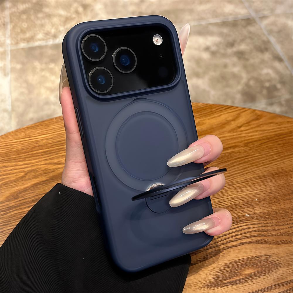 Matte Translucent Rotating Stand Magnetic Phone Case For iPhone 17 16 15 14 13 12 Pro Max Solid Color Frosted Back Copver